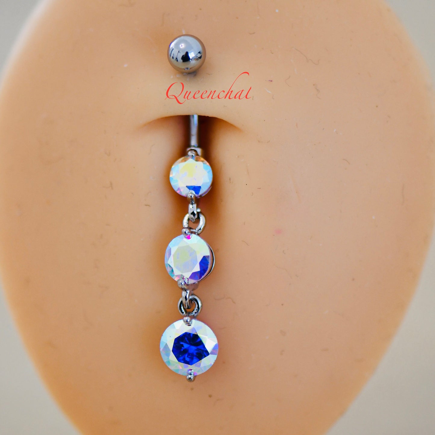 316L Surgical Steel 14G Aurora Borealis Dangling Belly Bar, Navel Ring Belly Piercing Jewellery Long Navel Ring