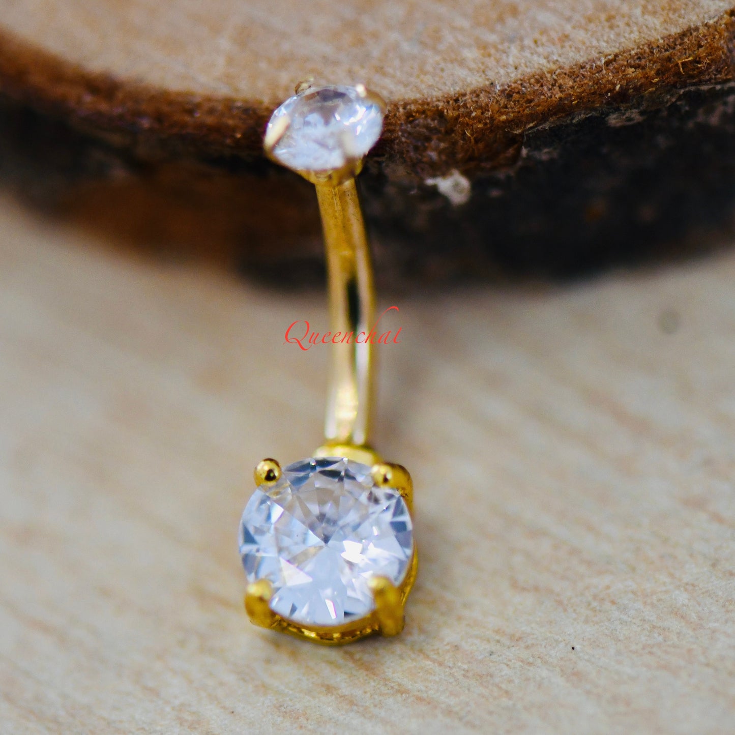 316L Surgical Steel 14G Internally Threaded CZ Belly Bar, Navel Ring Belly Piercing Jewellery Gold 8mm Navel Ring