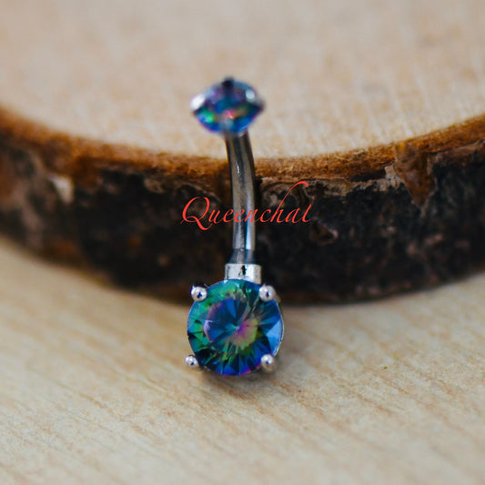 316L Surgical Steel 14G Internally Threaded Vitrail Medium Belly Bar, Navel Ring Belly Piercing Jewellery Gold 8mm Navel Ring