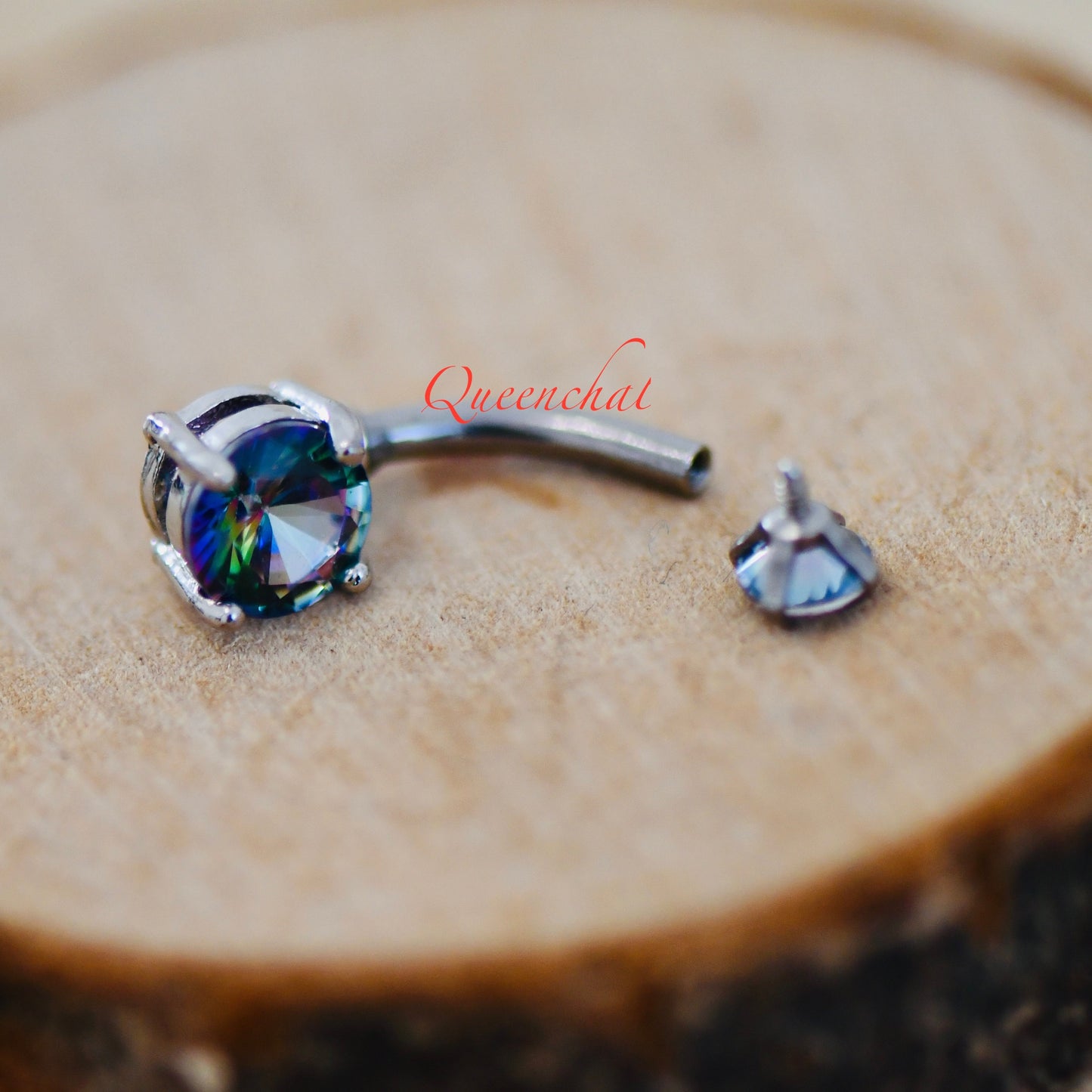 316L Surgical Steel 14G Internally Threaded Vitrail Medium Belly Bar, Navel Ring Belly Piercing Jewellery Gold 8mm Navel Ring