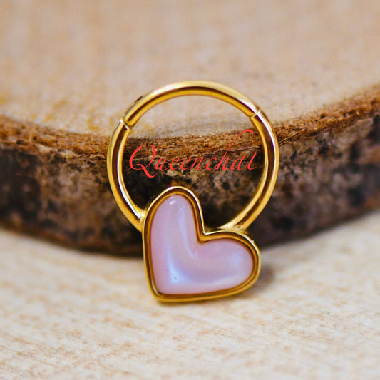 16G 316L Surgical Steel Pink Resin Heart Septum Ring Cartilage Piercing Daith Ring Earring Gold Clicker Ring 10mm