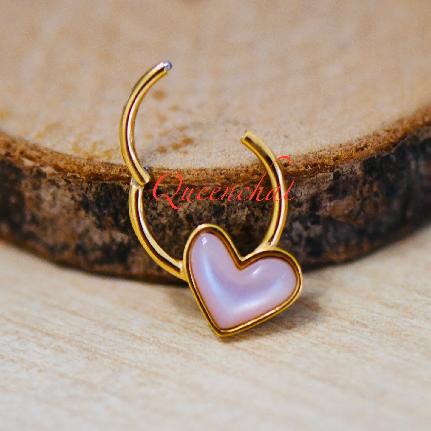 16G 316L Surgical Steel Pink Resin Heart Septum Ring Cartilage Piercing Daith Ring Earring Gold Clicker Ring 10mm