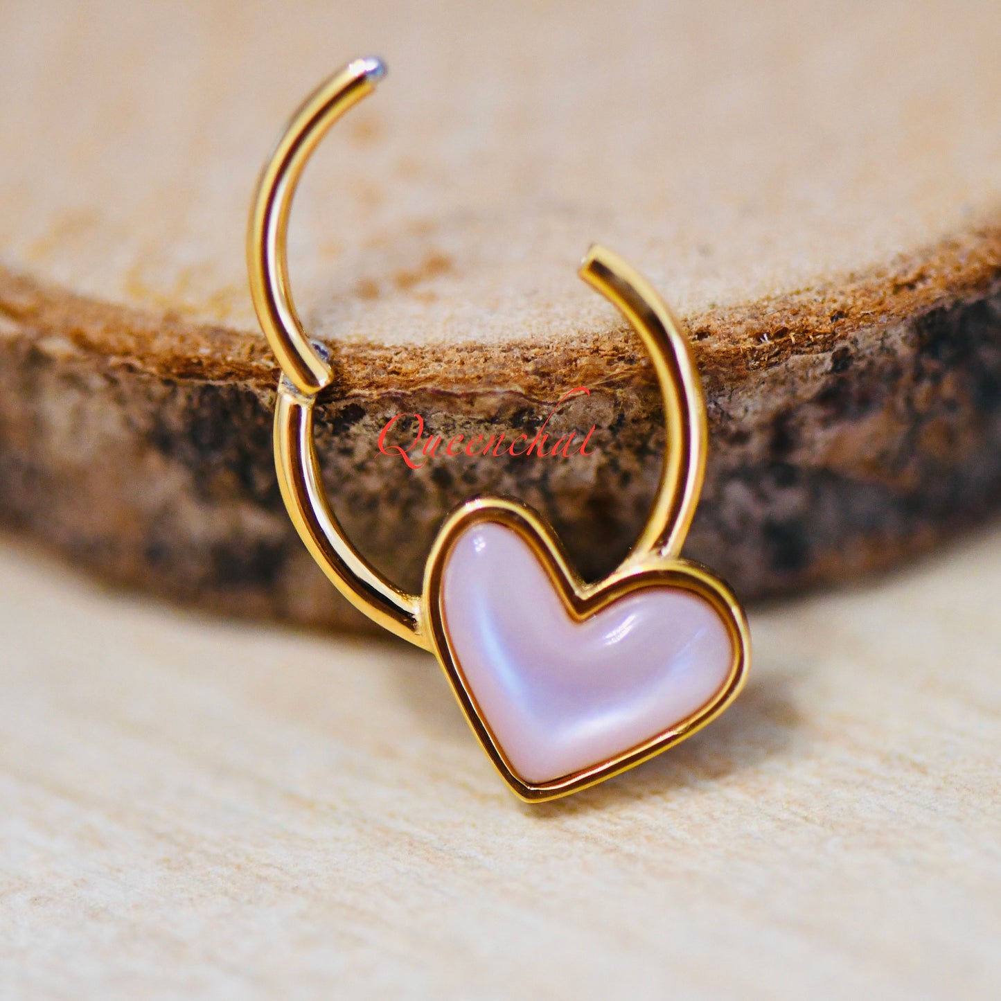 16G 316L Surgical Steel Pink Resin Heart Septum Ring Cartilage Piercing Daith Ring Earring Gold Clicker Ring 10mm