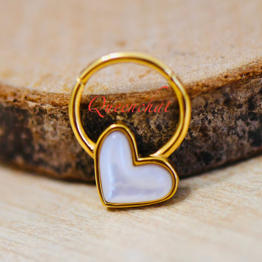 16G 316L Surgical Steel White Resin Heart Septum Ring Cartilage Piercing Daith Ring Earring Gold Clicker Ring 10mm