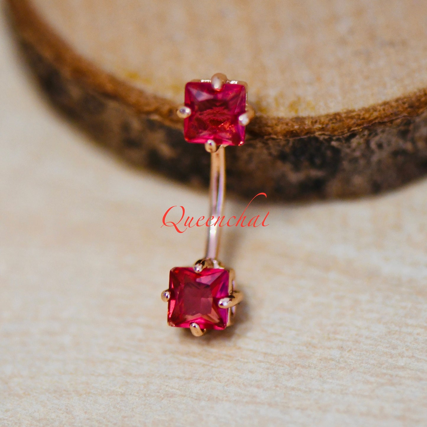 16G 316L Surgical Steel Square Garnet Gem Navel Ring Belly Bar Belly Piercing Jewellery Birthstone Belly Button Ring