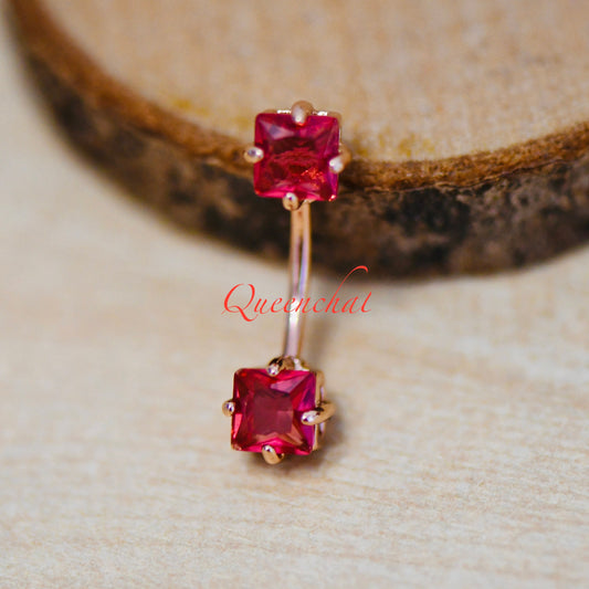 16G 316L Surgical Steel Square Garnet Gem Navel Ring Belly Bar Belly Piercing Jewellery Birthstone Belly Button Ring