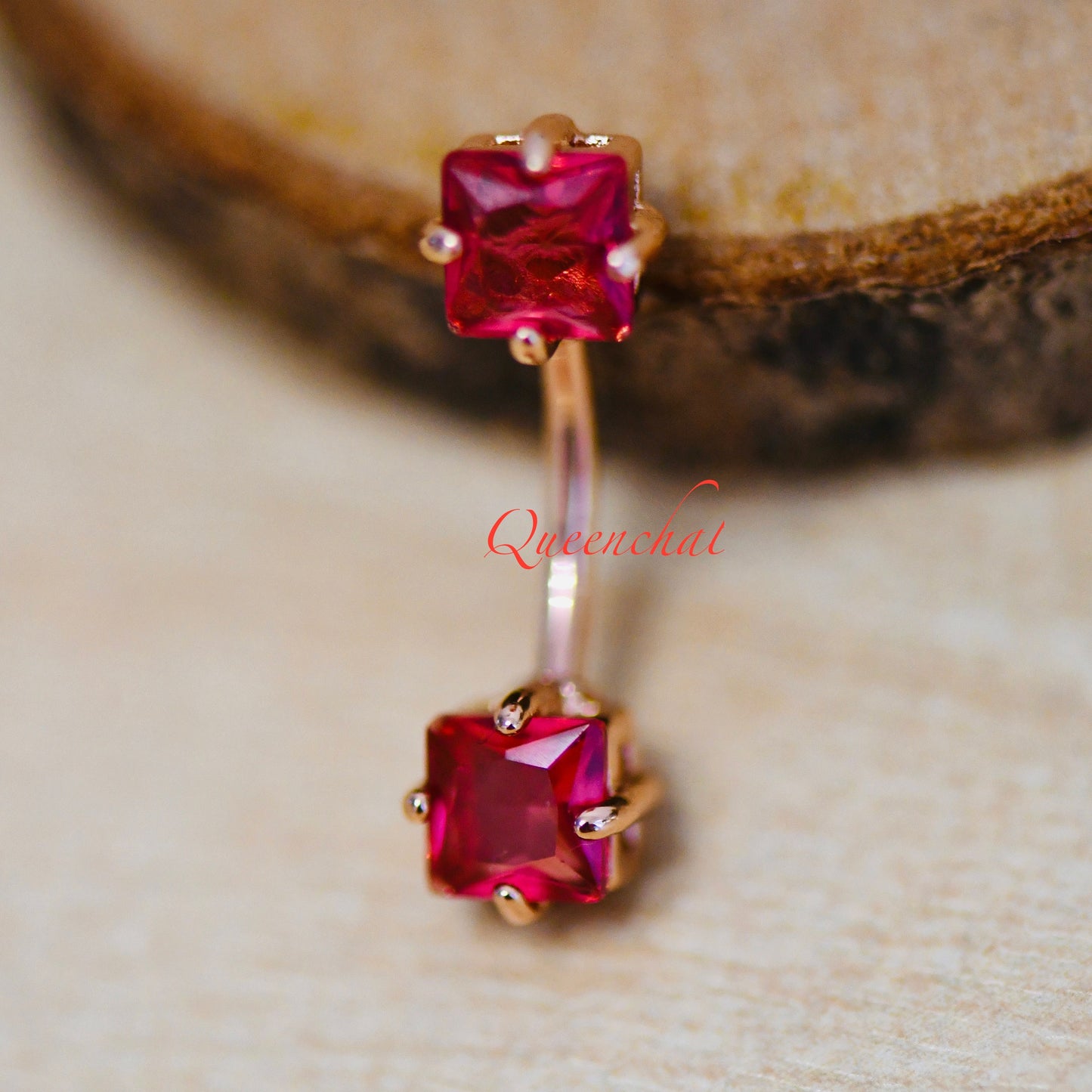16G 316L Surgical Steel Square Garnet Gem Navel Ring Belly Bar Belly Piercing Jewellery Birthstone Belly Button Ring