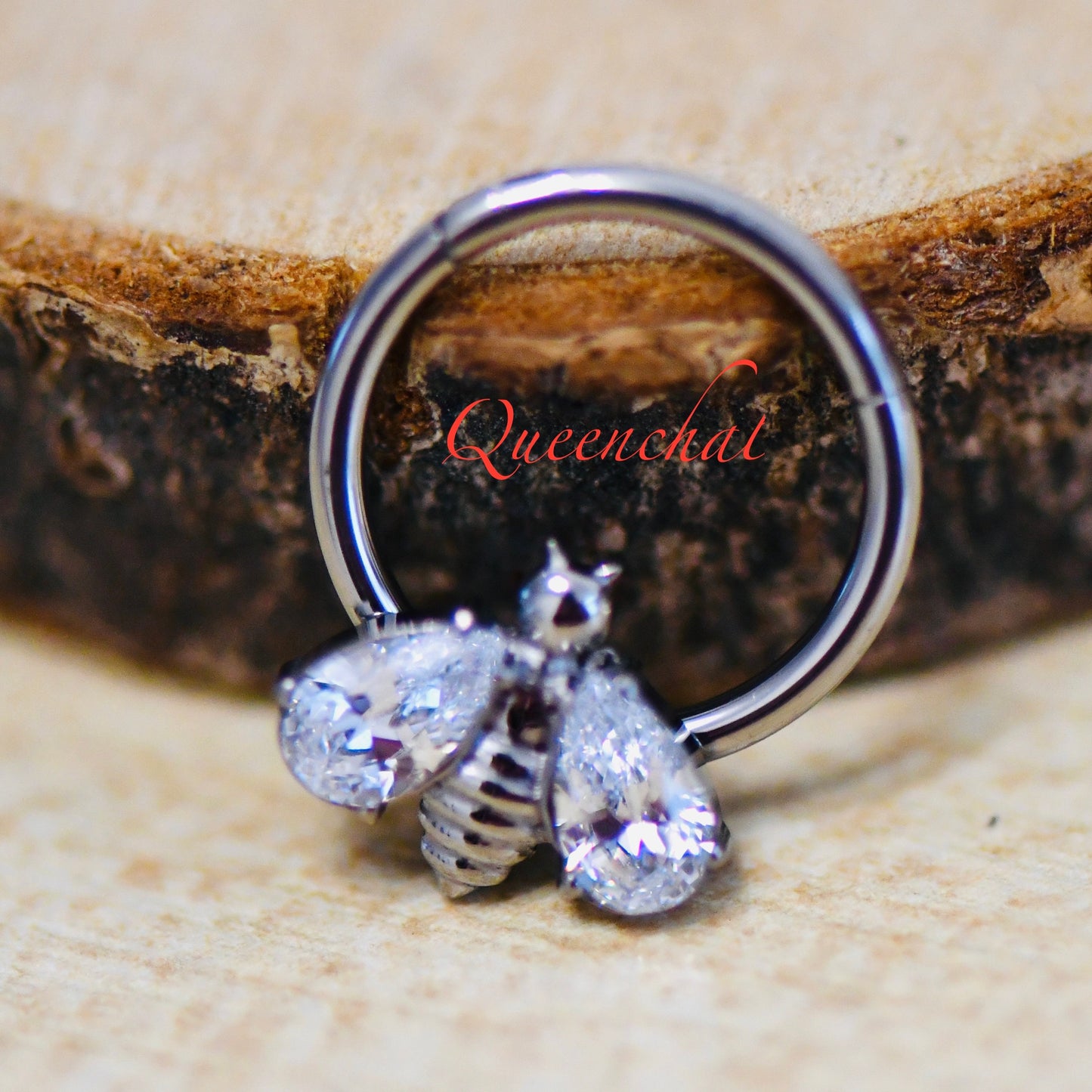 G23 Titanium 16G Sparkling Bee Septum RIng, Helix, Segment, Hinged Clicker Segment RIng
