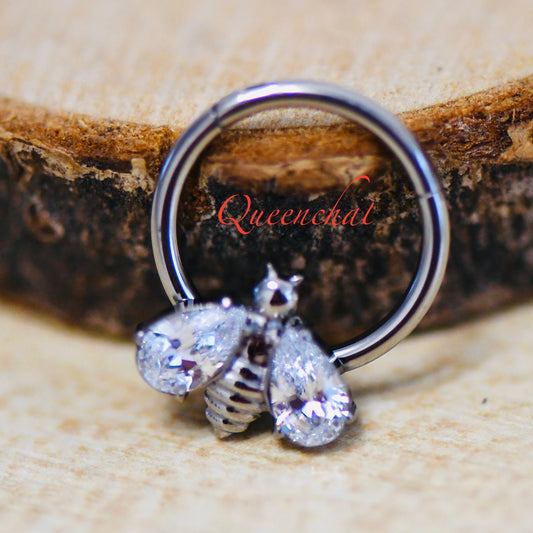 G23 Titanium 16G Sparkling Bee Septum RIng, Helix, Segment, Hinged Clicker Segment RIng