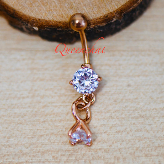 316L Surgical Steel 14G Rose Gold Dangling Belly Bar, Navel Ring Belly Piercing Jewellery Belly Button Ring