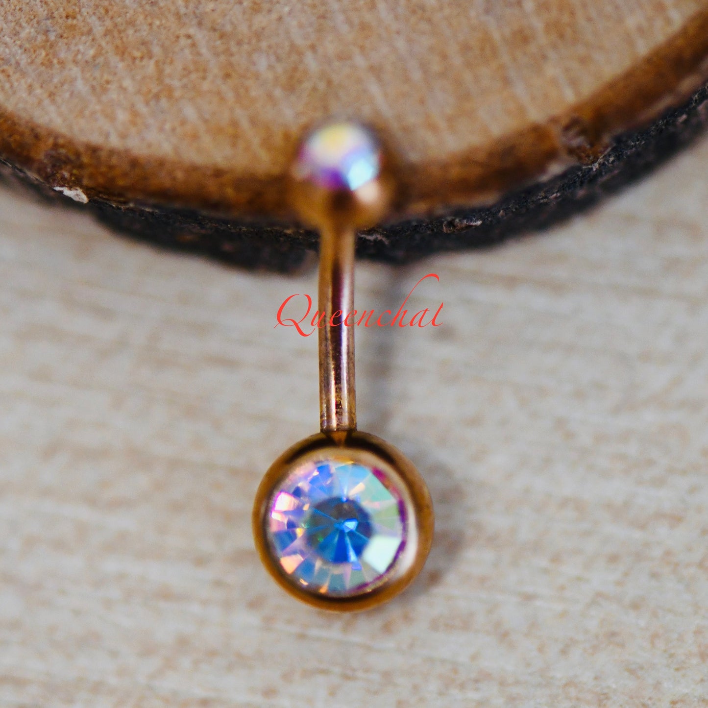 316L Surgical Steel 14G Aurora Borealis Rose Gold Belly Bar, Navel Ring Belly Piercing Jewellery Belly Button Ring