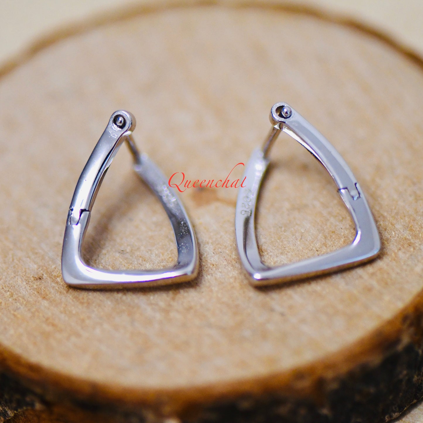 S925 Sterling Silver Triangular Look Hoop Earrings Silver Hoops