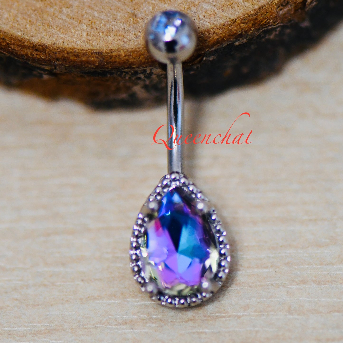 316L Surgical Steel 14G AB Purple CZ Belly Bar, Navel Ring Belly Piercing Jewellery Navel Ring