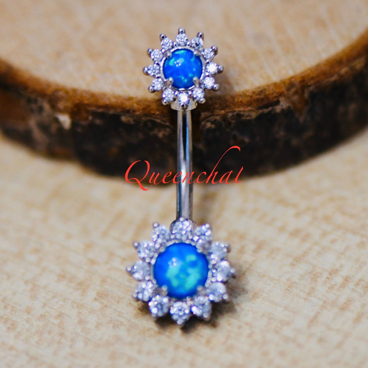 316L Surgical Steel 14G Blue Opal Belly Silver Belly Bar, Navel Ring Belly Piercing Jewellery
