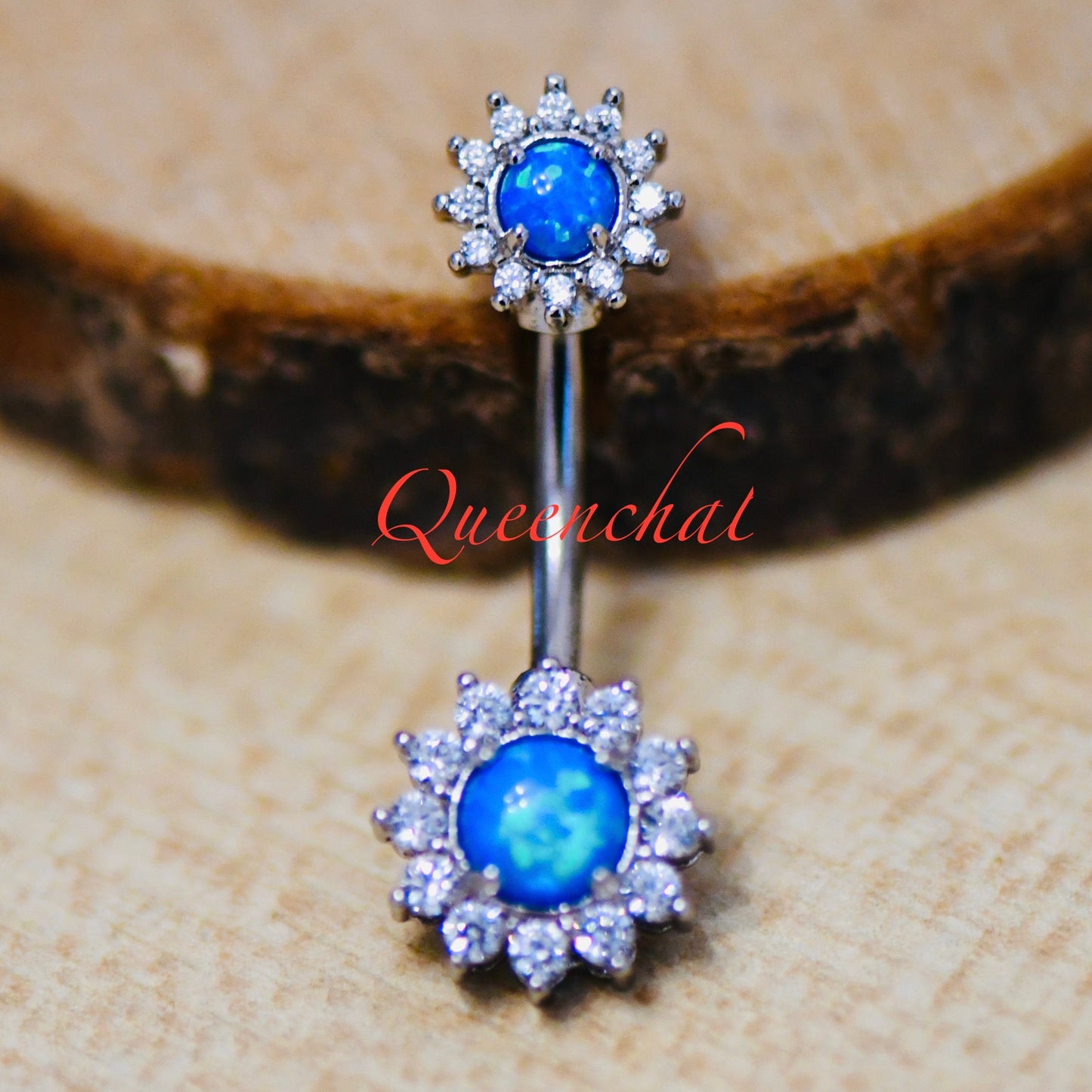 316L Surgical Steel 14G Blue Opal Belly Silver Belly Bar, Navel Ring Belly Piercing Jewellery