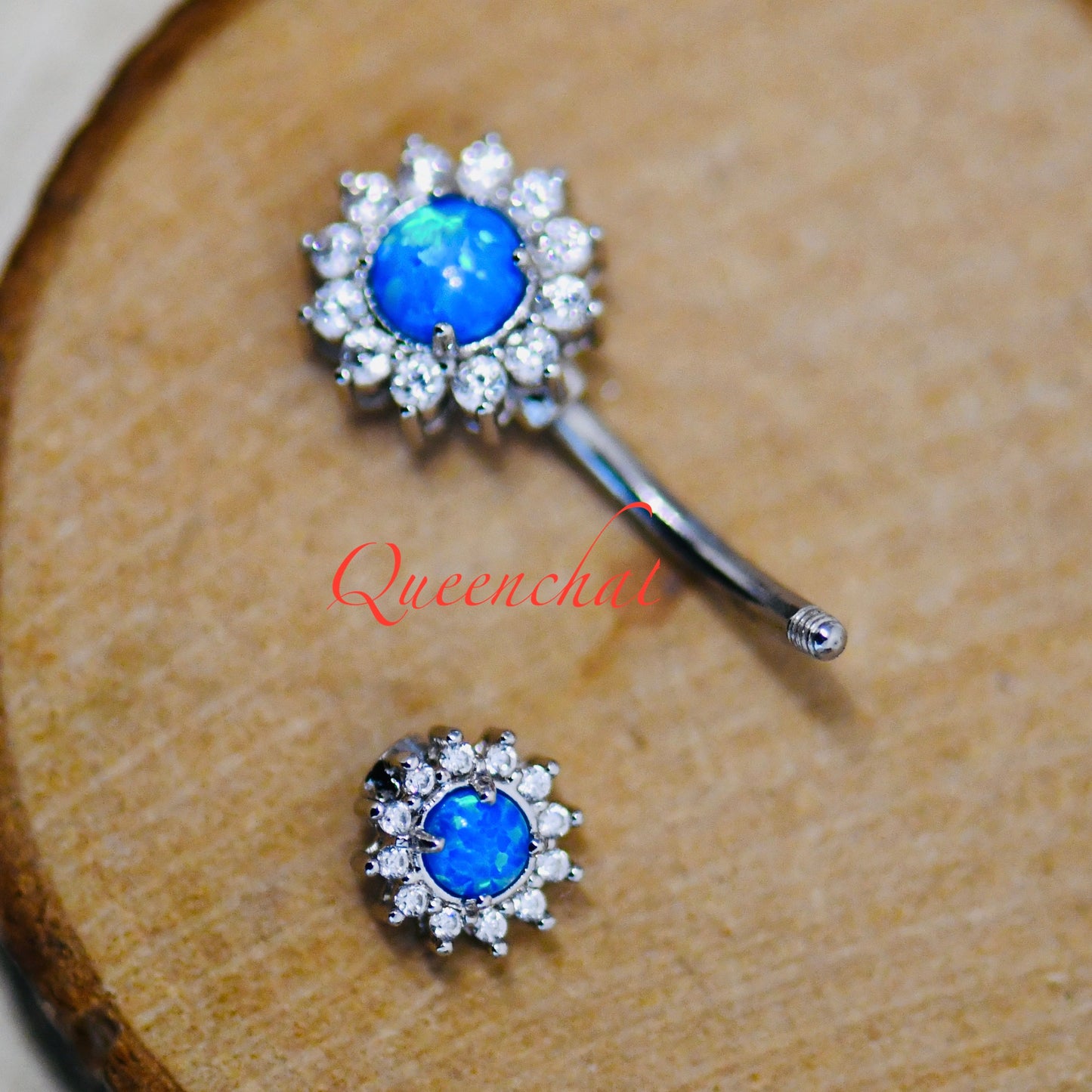 316L Surgical Steel 14G Blue Opal Belly Silver Belly Bar, Navel Ring Belly Piercing Jewellery