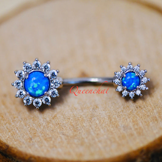 316L Surgical Steel 14G Blue Opal Belly Silver Belly Bar, Navel Ring Belly Piercing Jewellery
