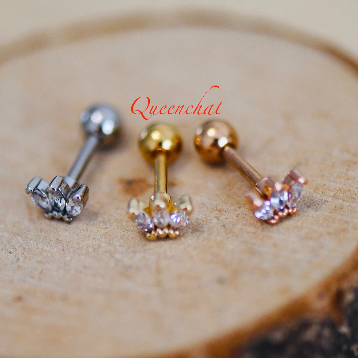 16G 316L Surgical Steel Clear CZ Crown Stud Earring, Cartilage Stud Body Piercing Jewellery Lobe Earring