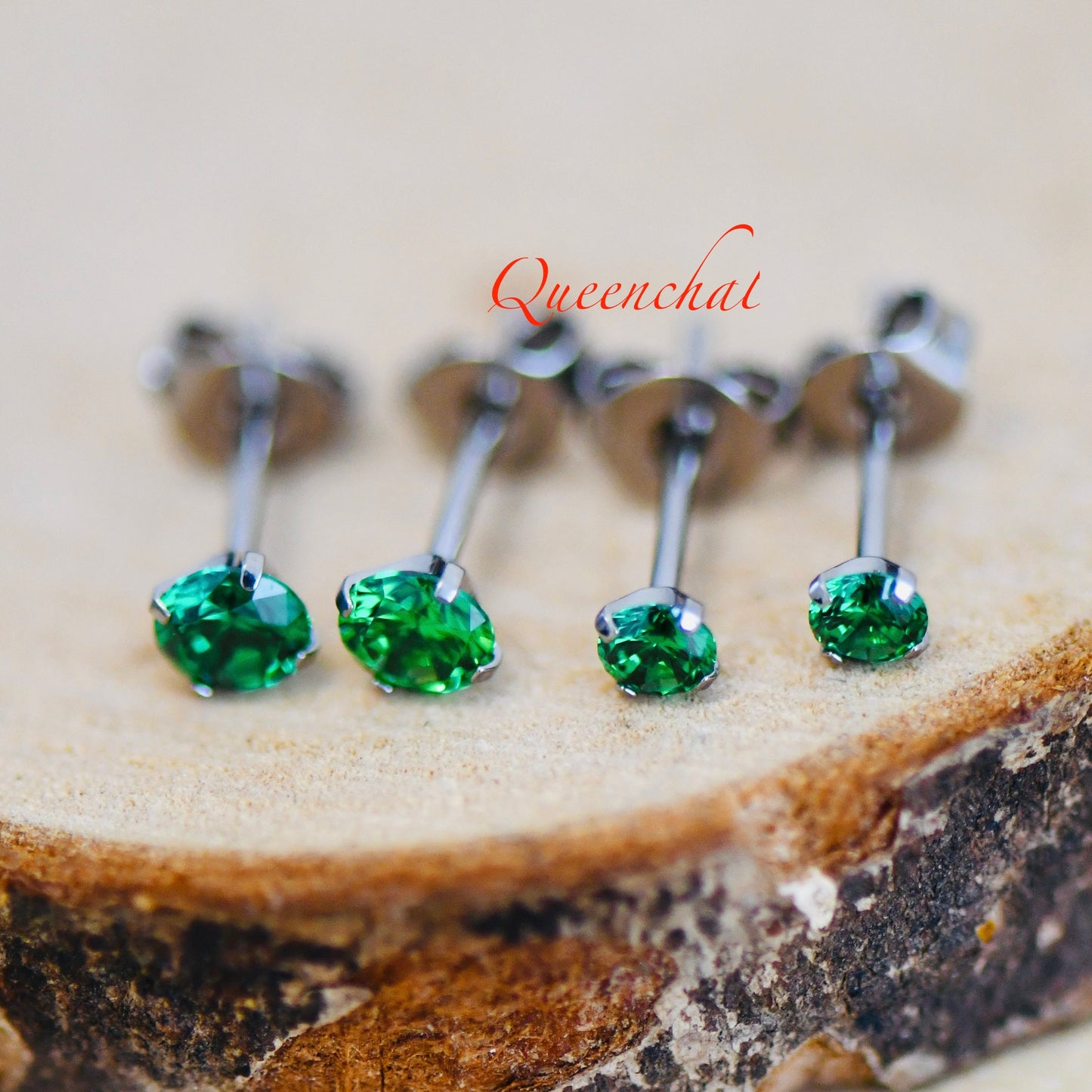 F136 Titanium Aquamarine Emerald Stud Earrings 20g Pair With Butterfly Back Blue & Green CZ Stud Earrings