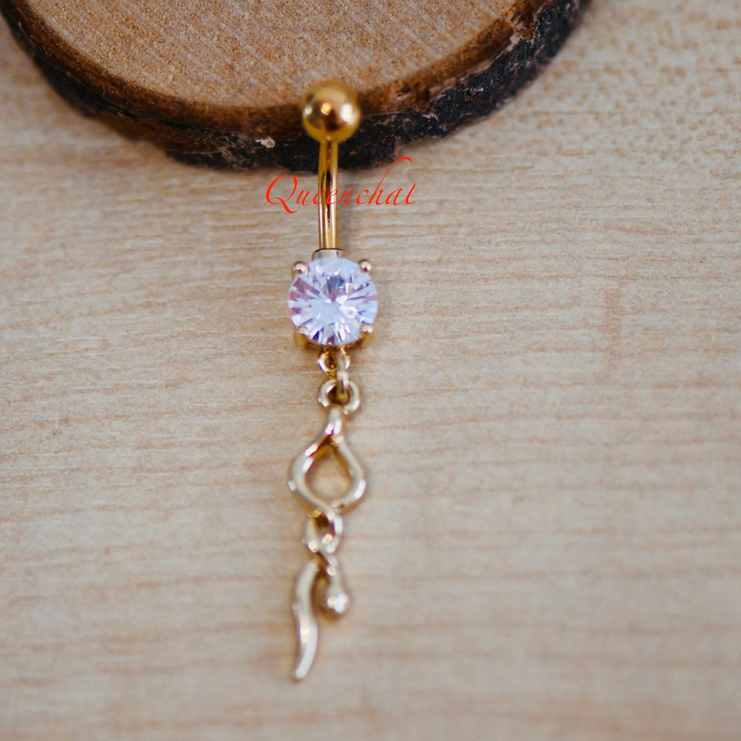 14G 316L Surgical Steel Golden Snake Dangling Belly Bar Navel Ring