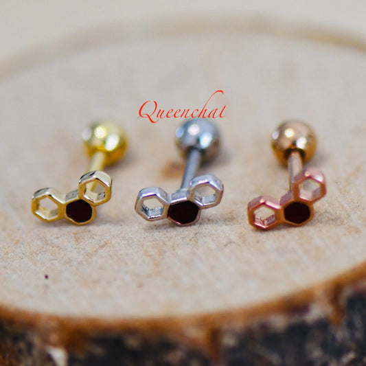 16G 316L Surgical Steel Honey Comb Stud Earring, Cartilage Stud Body Piercing Jewellery Lobe Earring