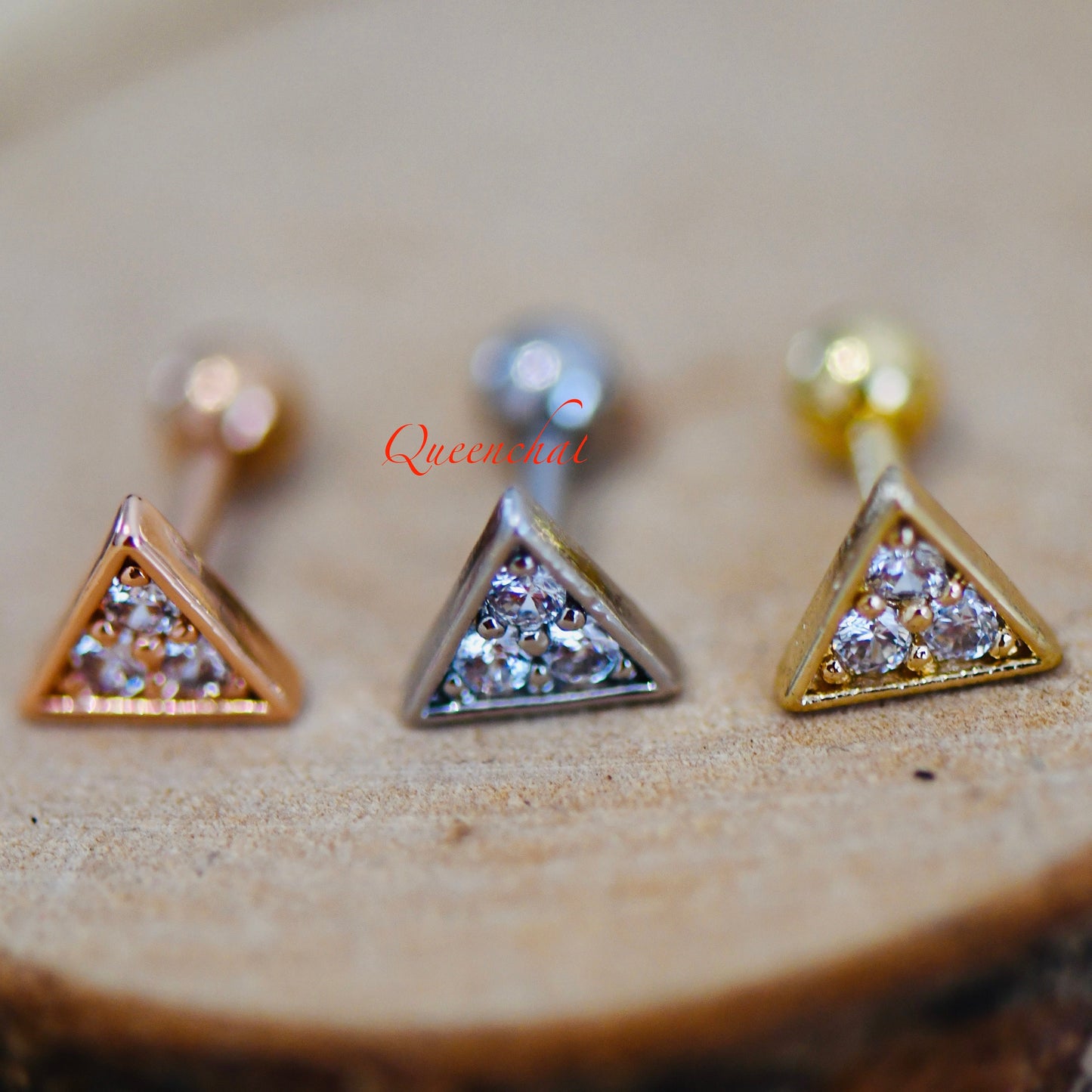 16G 316L Surgical Steel CZ Triangular Stud Earring, Cartilage Stud Body Piercing Jewellery Lobe Earring