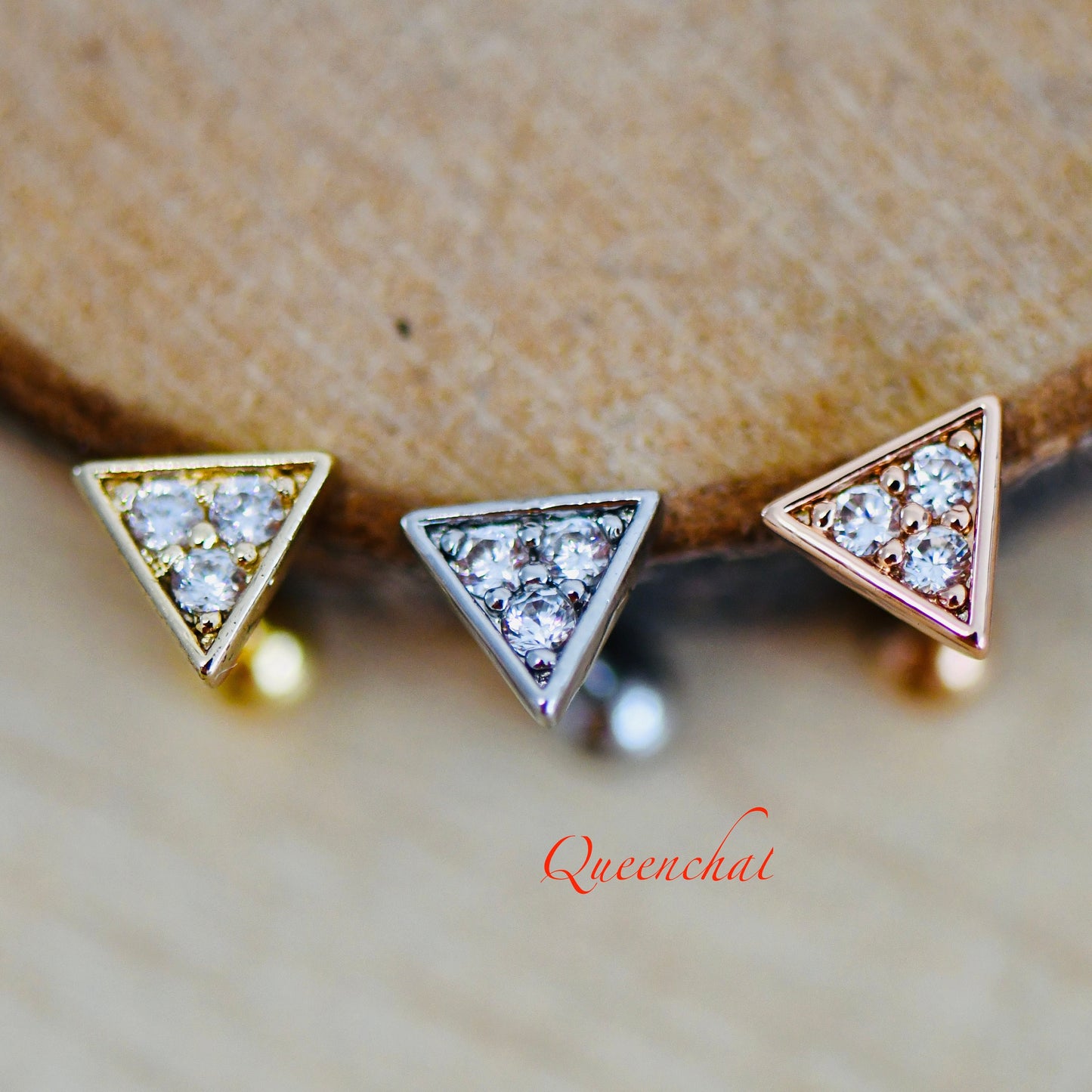 16G 316L Surgical Steel CZ Triangular Stud Earring, Cartilage Stud Body Piercing Jewellery Lobe Earring