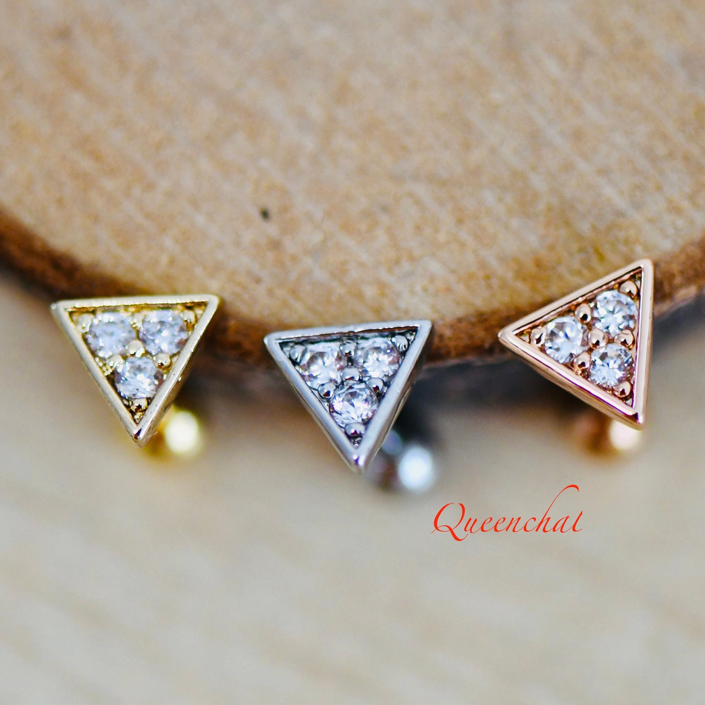 16G 316L Surgical Steel CZ Triangular Stud Earring, Cartilage Stud Body Piercing Jewellery Lobe Earring