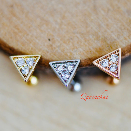 16G 316L Surgical Steel CZ Triangular Stud Earring, Cartilage Stud Body Piercing Jewellery Lobe Earring