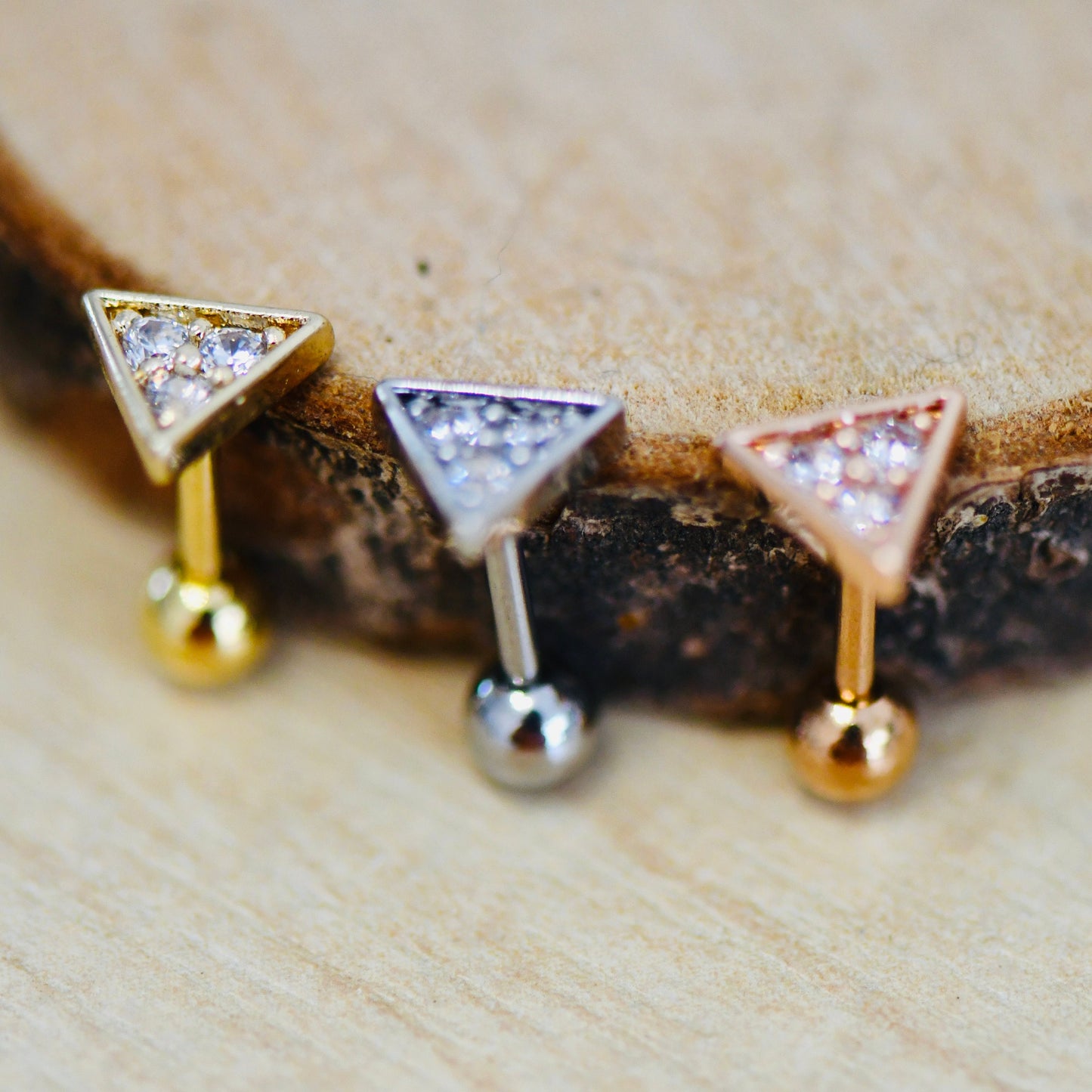 16G 316L Surgical Steel CZ Triangular Stud Earring, Cartilage Stud Body Piercing Jewellery Lobe Earring