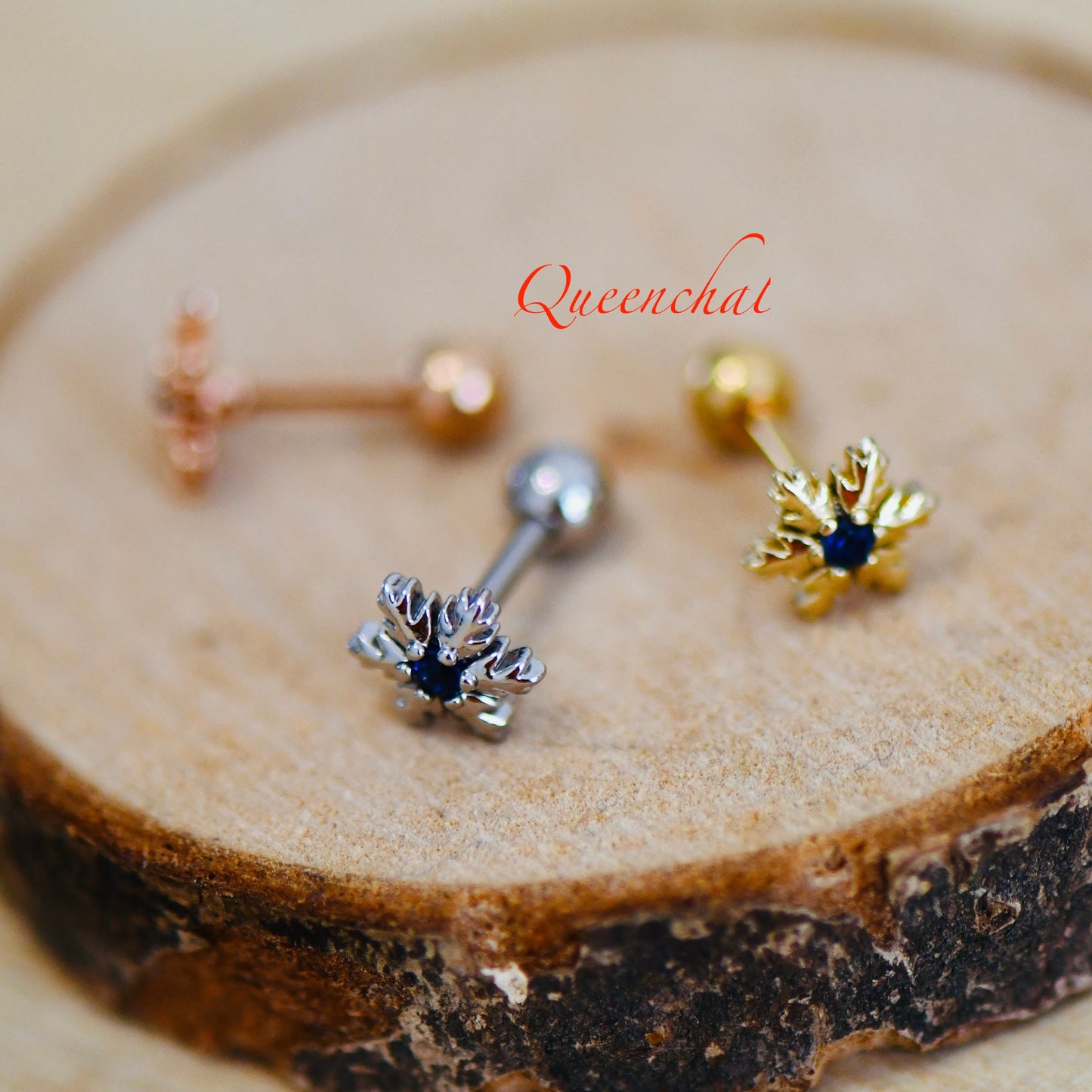 16G 316L Surgical Steel Royal Blue CZ Flower Stud Earring, Cartilage Stud Body Piercing Jewellery Lobe Earring