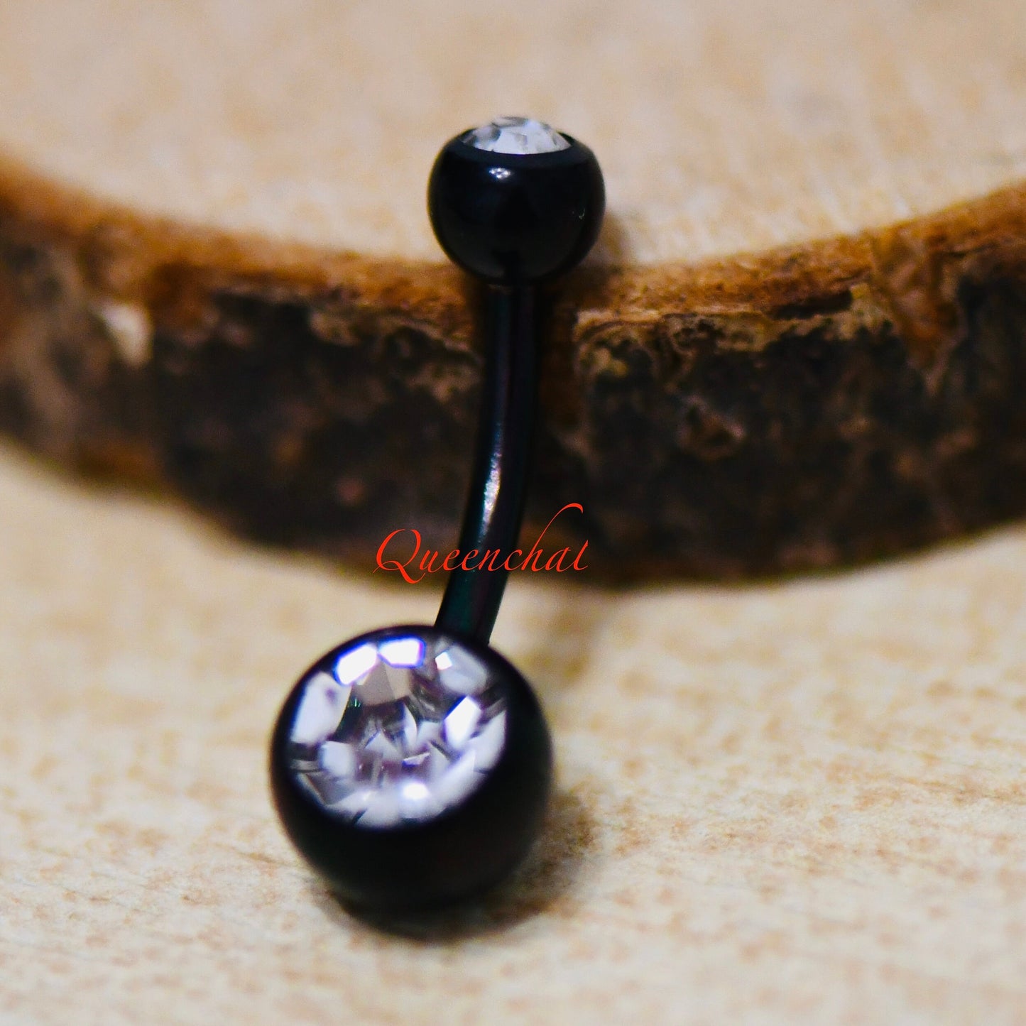 14G 316L Surgical Steel Double Jewelled Belly Bar Double Gem Navel Ring Belly Button Bar Black Belly Bar