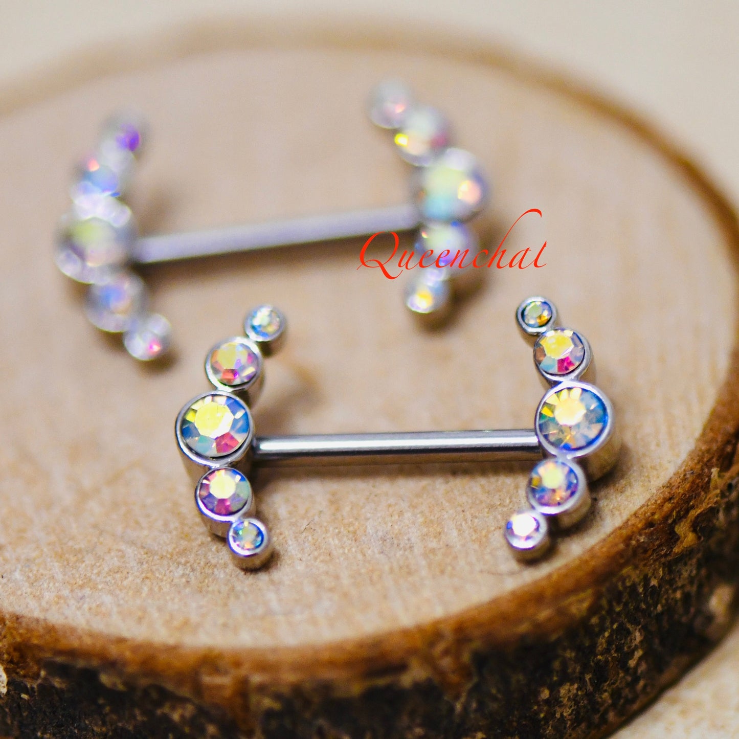 316L Surgical Steel 14G AB Rainbow CZ Curve Ends Nipple Bars