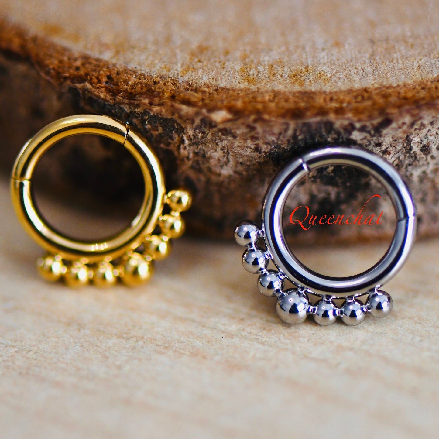 16G 316L S/S Beaded Design Hinged Segment Ring Septum Ring Nose Ring Daith Ring 6mm