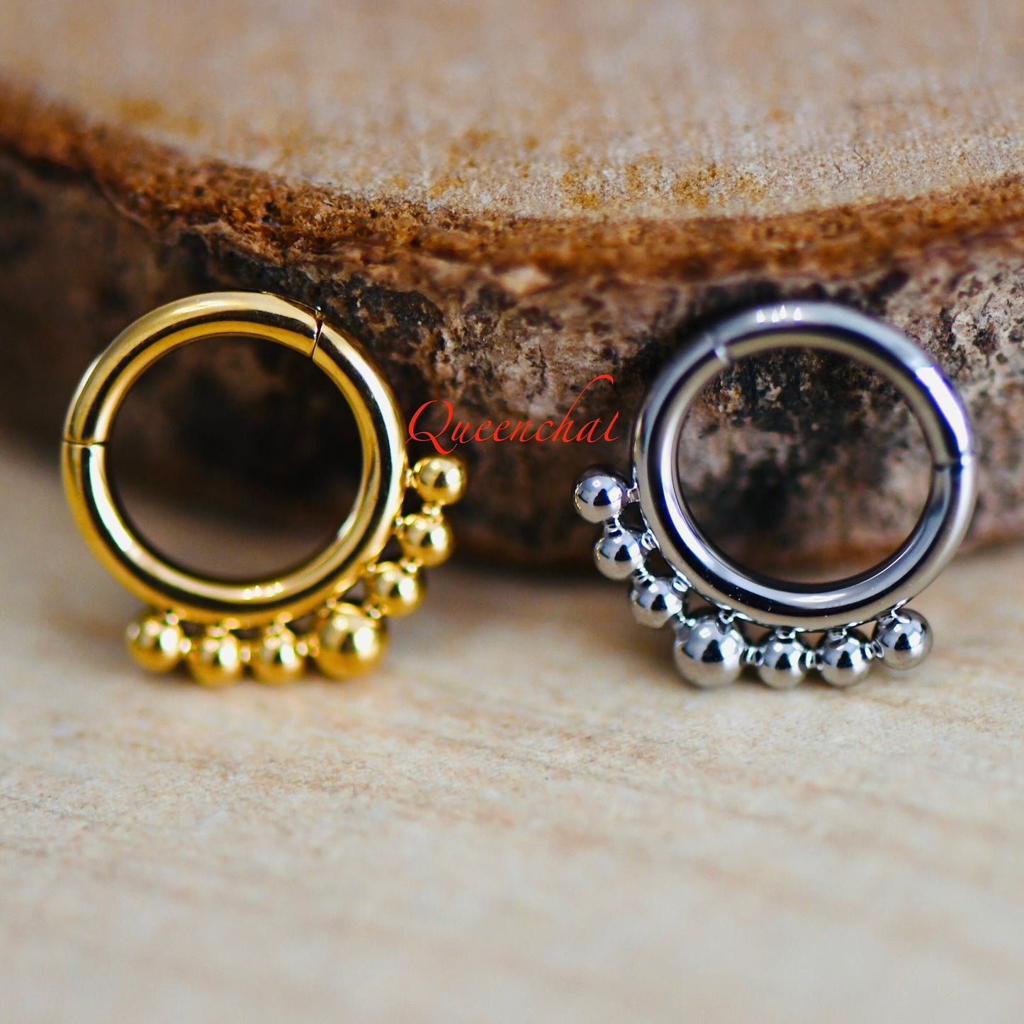 16G 316L S/S Beaded Design Hinged Segment Ring Septum Ring Nose Ring Daith Ring 6mm