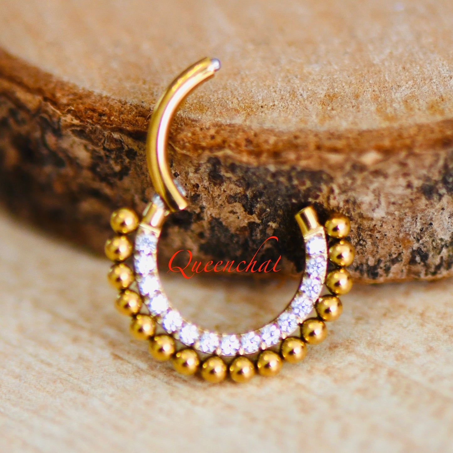 16G 316L Surgical Steel Clear CZ Pave Beaded Septum Ring Cartilage Piercing Earring CZ Pave Gold Clicker Ring 8mm
