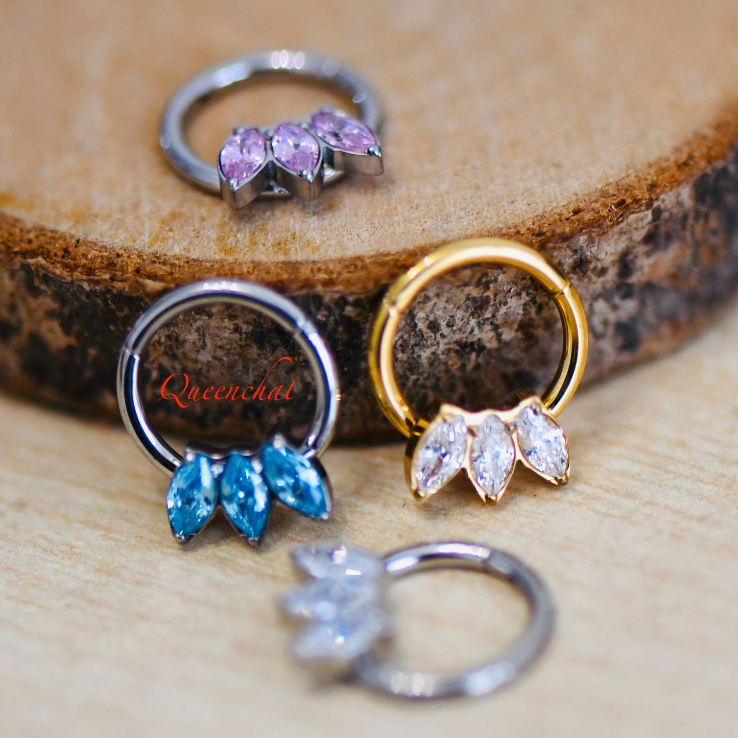 16G 316L Surgical Steel CZ Petals Septum Segment Cartilage Piercing Earring Gold Silver Clicker Daith Ring Earring