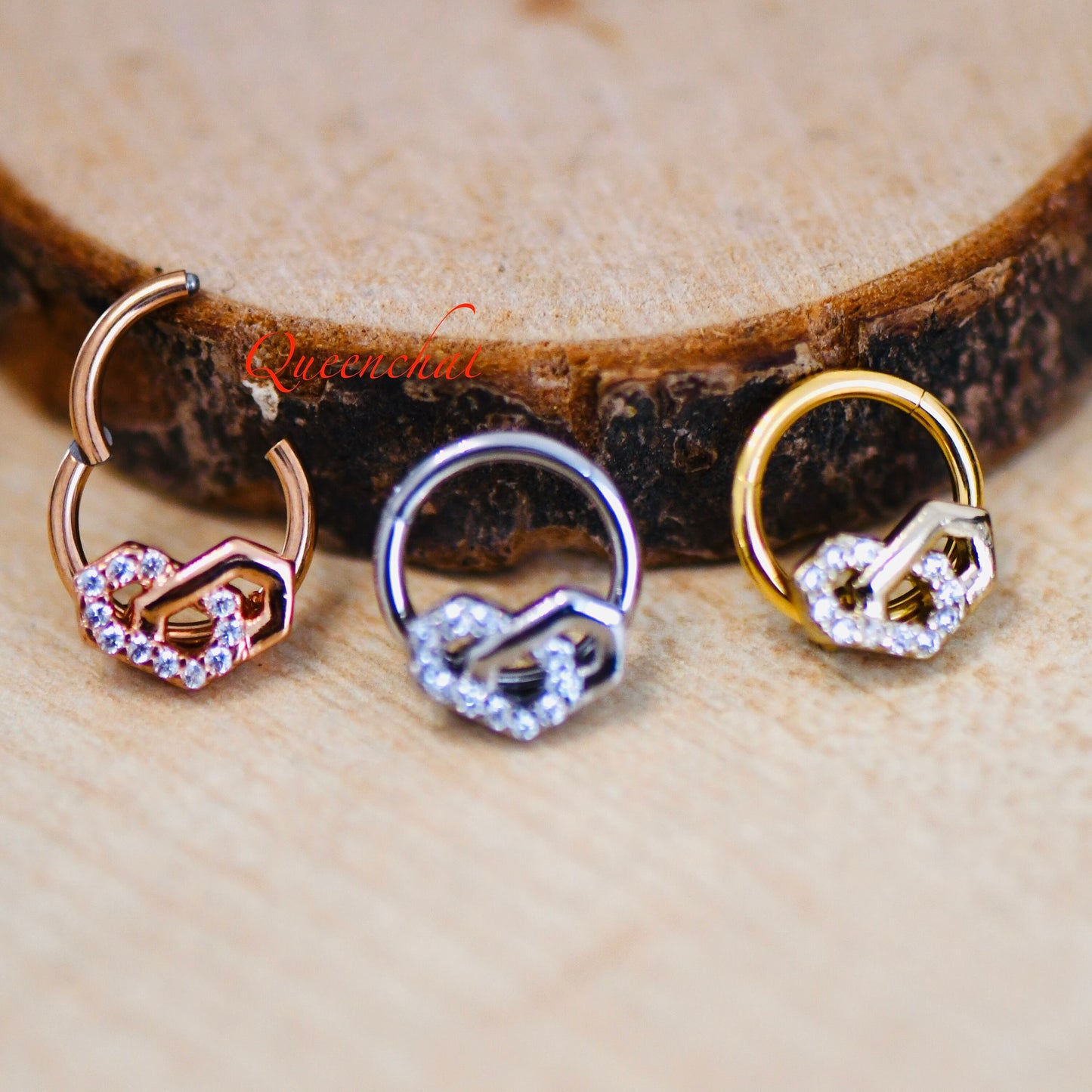 16G 316L Surgical Steel CZ Geometric Design Septum Segment Cartilage Piercing Earring Gold Silver Clicker Daith Ring Earring