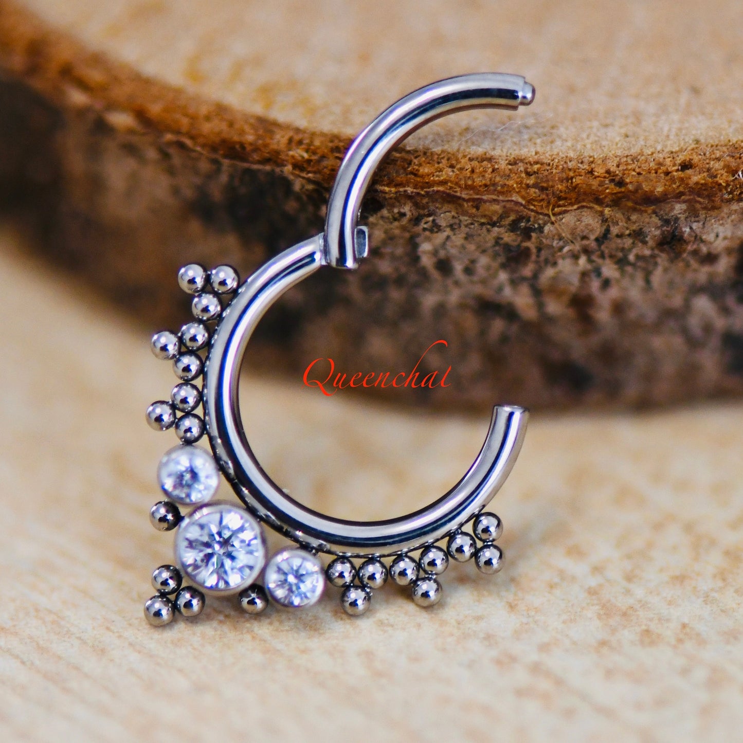 316L Surgical Steel 16G Sparkling V Shape CZ and Beaded Design Nose Ring Septum Clicker Cartilage Ring Hinged Segment Ring
