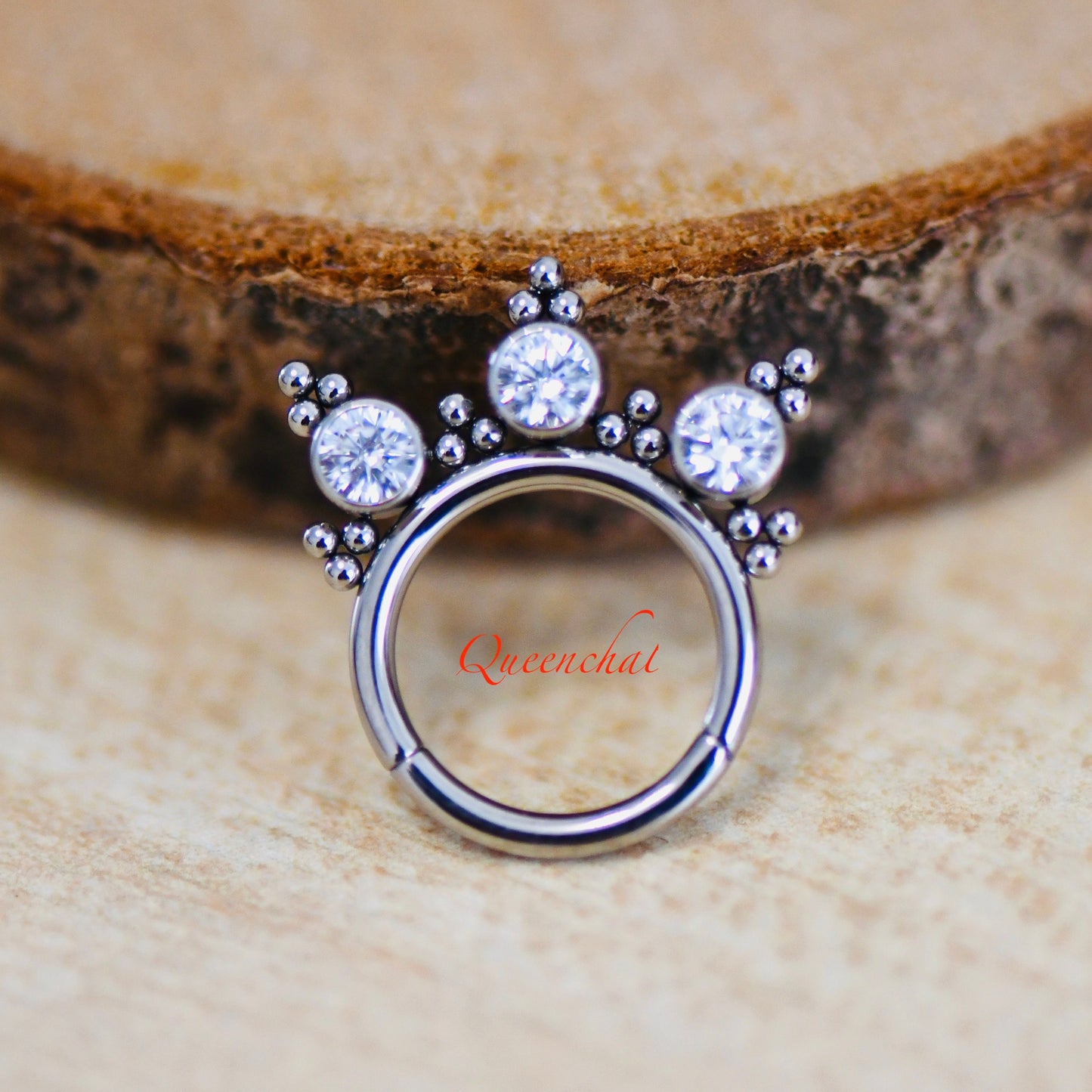 316L Surgical Steel 16G Sparkling CZ and Beaded Design Nose Ring Septum Clicker Cartilage Ring Hinged Segment Ring