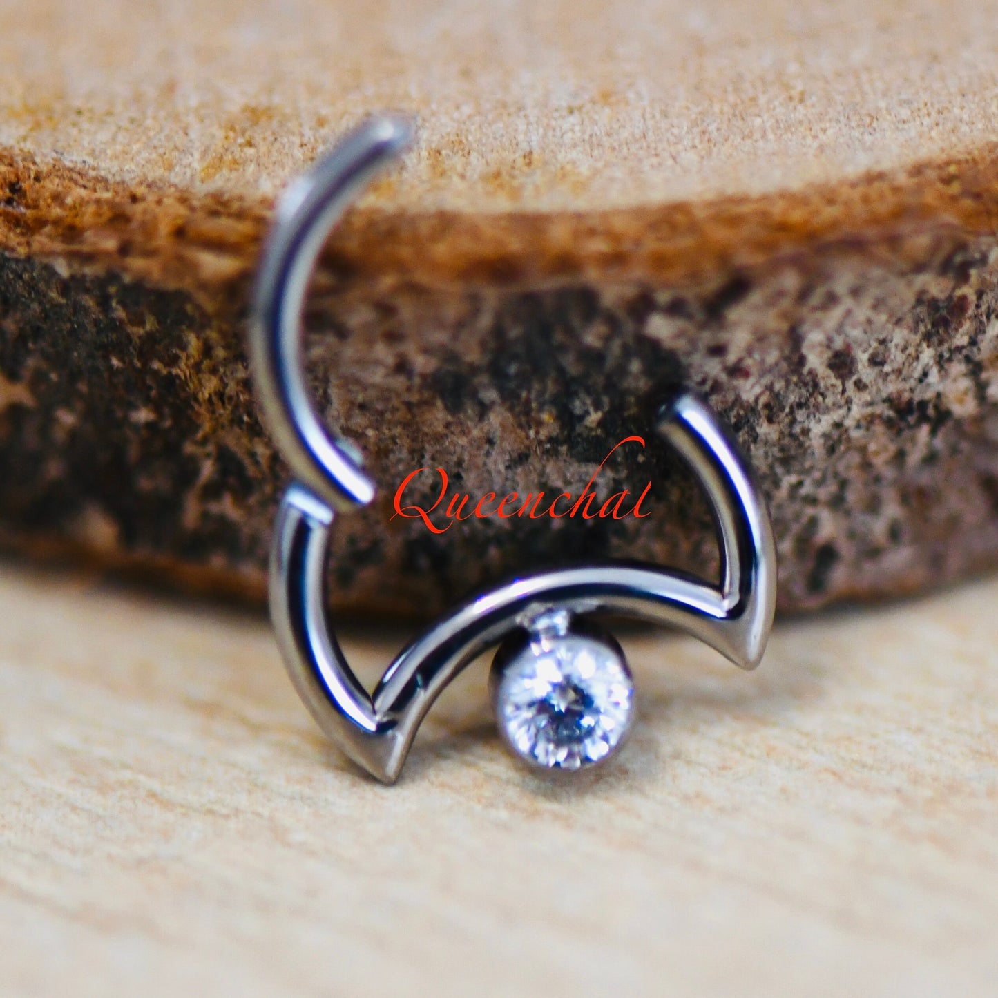 316L Surgical Steel 16G Sparkling CZ Moon Daith, Rook Piercing Cartilage Ring Hinged Segment Ring