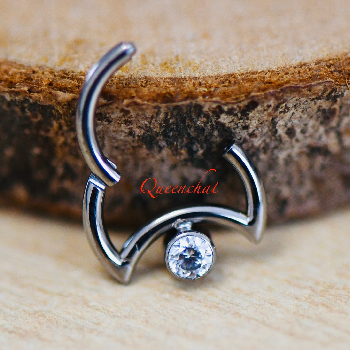 316L Surgical Steel 16G Sparkling CZ Moon Daith, Rook Piercing Cartilage Ring Hinged Segment Ring