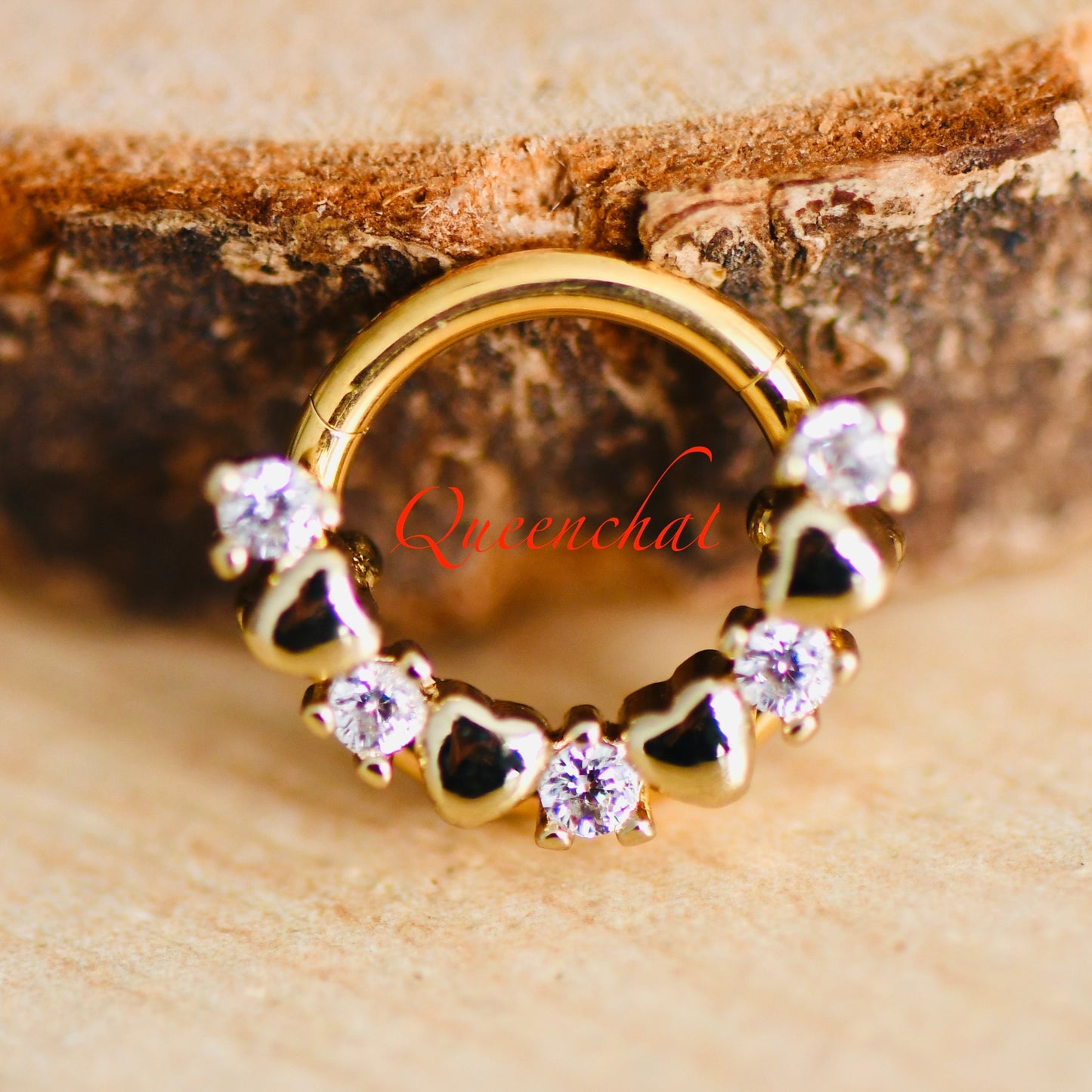 16G 316L Surgical Steel Heart and CZ Design Septum Segment Cartilage Piercing Earring Gold Silver Rose gold Clicker Daith Ring Earring