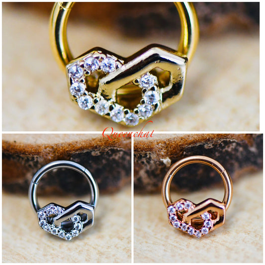 16G 316L Surgical Steel CZ Geometric Design Septum Segment Cartilage Piercing Earring Gold Silver Clicker Daith Ring Earring