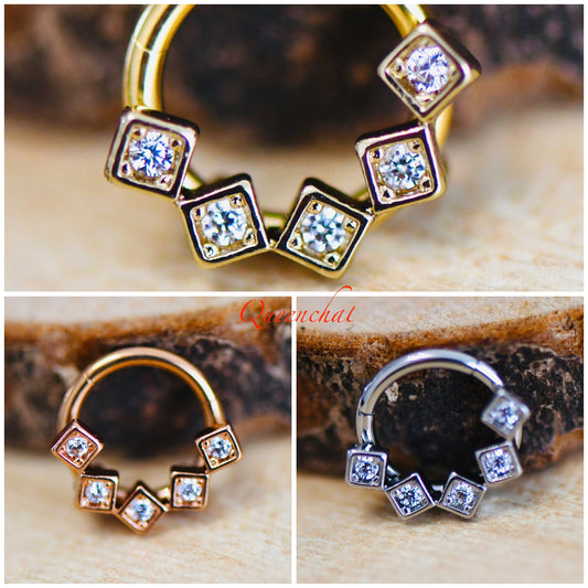 16G 316L Surgical Steel CZ Square Design Septum Segment Cartilage Piercing Earring Gold Silver Clicker Daith Ring Earring