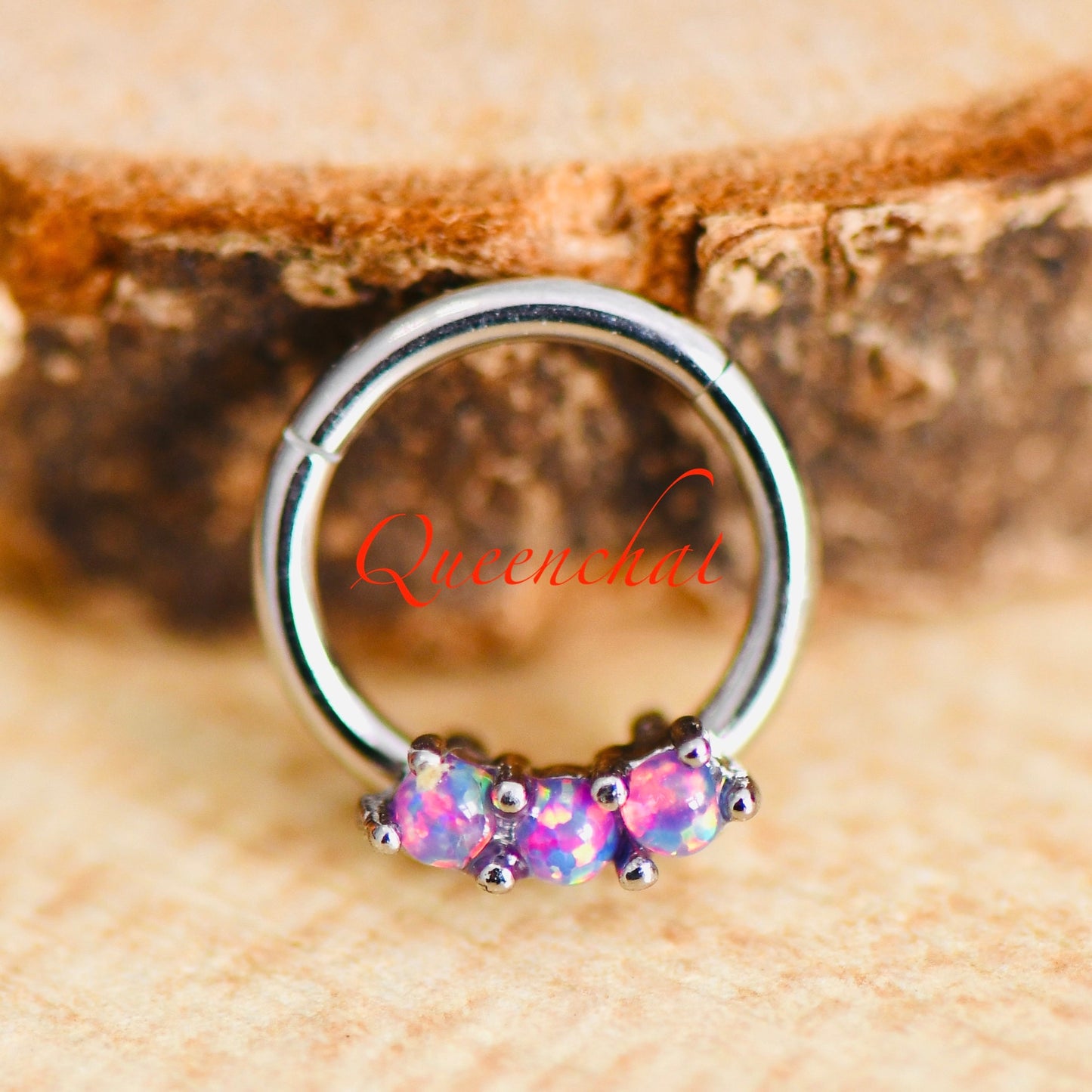 16G 316L Surgical Steel Three Opal Septum Segment Cartilage Piercing Earring Gold Silver Clicker Rook, Daith Ring Earring