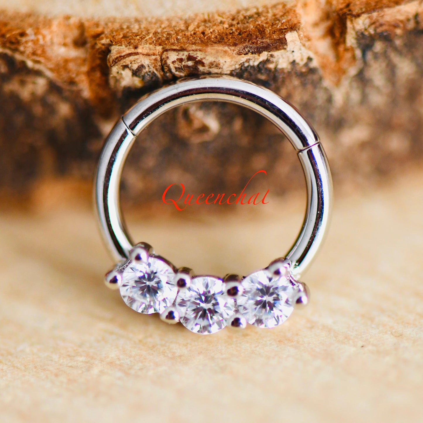 16G 316L Surgical Steel Three CZ Septum Segment Cartilage Piercing Earring Gold Silver Clicker Rook, Daith Ring Earring