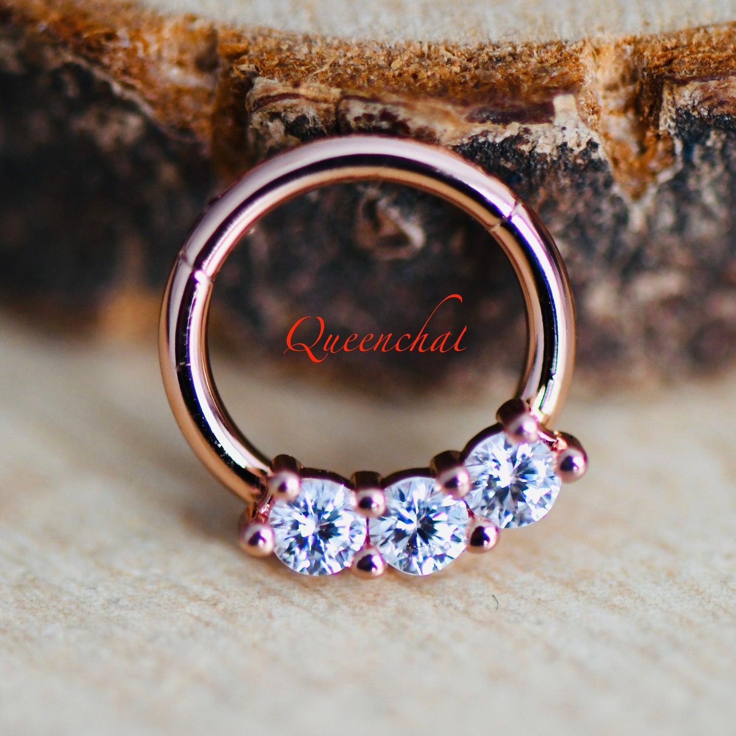 16G 316L Surgical Steel Three CZ Septum Segment Cartilage Piercing Earring Gold Silver Clicker Rook, Daith Ring Earring