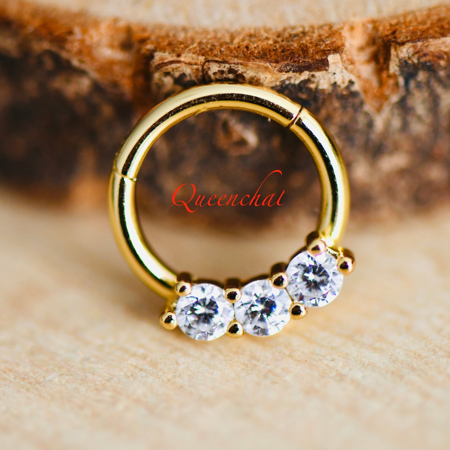 16G 316L Surgical Steel Three CZ Septum Segment Cartilage Piercing Earring Gold Silver Clicker Rook, Daith Ring Earring