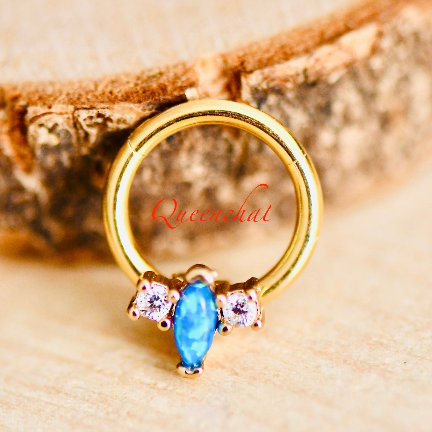316L Surgical Steel 16G Blue Opal And CZ Daith, Rook Piercing Cartilage Ring, Rook, Daith Piercing Hinged Segment Ring